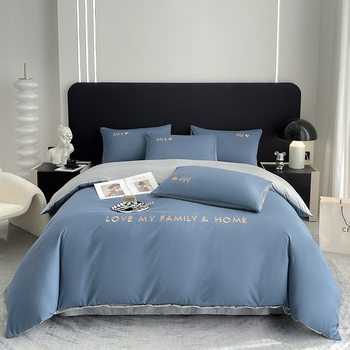 Show off Mercury home textile solid color four-piece set cotton embroidery high-grade bed three four-piece set of supplies 4-piece set Wholesale