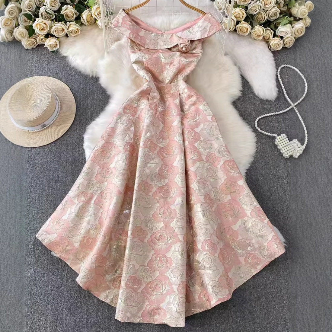 Elegant Off Shoulder A Line Dress for Women Summer Fashion High Waist Slim Fit Korean Style Perfect for Work or