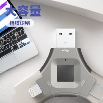 Cross-Border Metal Fingerprint Three-In-One USB Flash Drive with Large Capacity of 256g, Type-C Universal, Suitable for High-Speed 2.0
