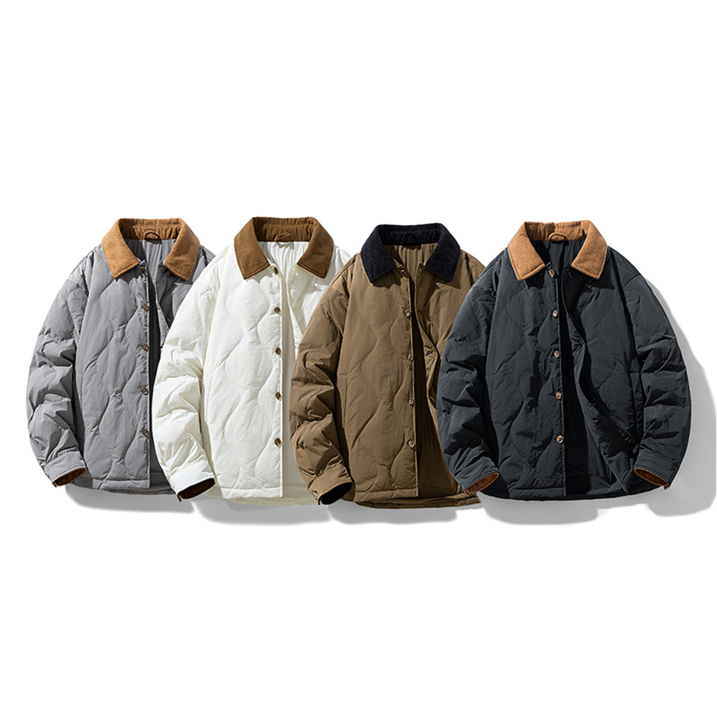 American Retro Lapel Workwear down Jacket for Men, Trendy Brand with Wave Pattern Design, Duck down Top, Lightweight Warm Coat