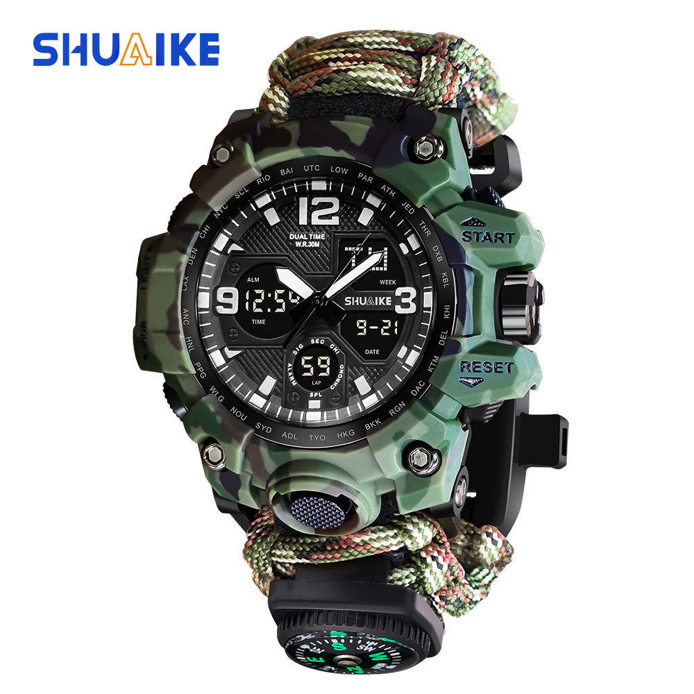 Cross-Border Double display electronic watch whistle Fire Compass thermometer watch men's outdoor watch in stock wholesale