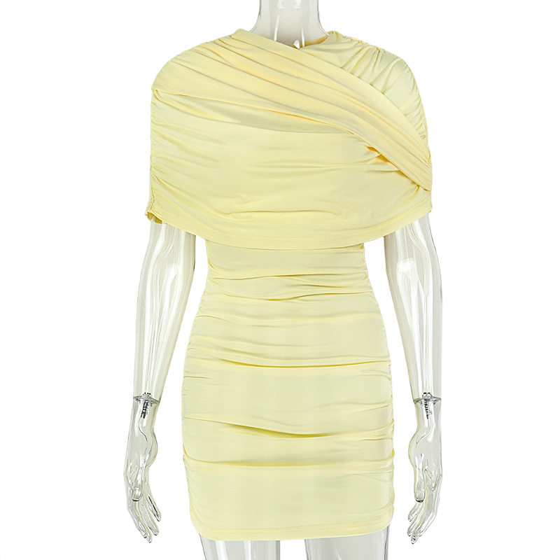 Summer Casual Solid Color Ruched Bodycon Dress Mid Waist Short Length Stylish Fit Perfect for Parties or Everyday