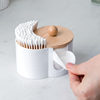 Two-in-one one bamboo cover cotton stick box makeup remover cotton storage box desktop cosmetic cotton storage box double hole round storage
