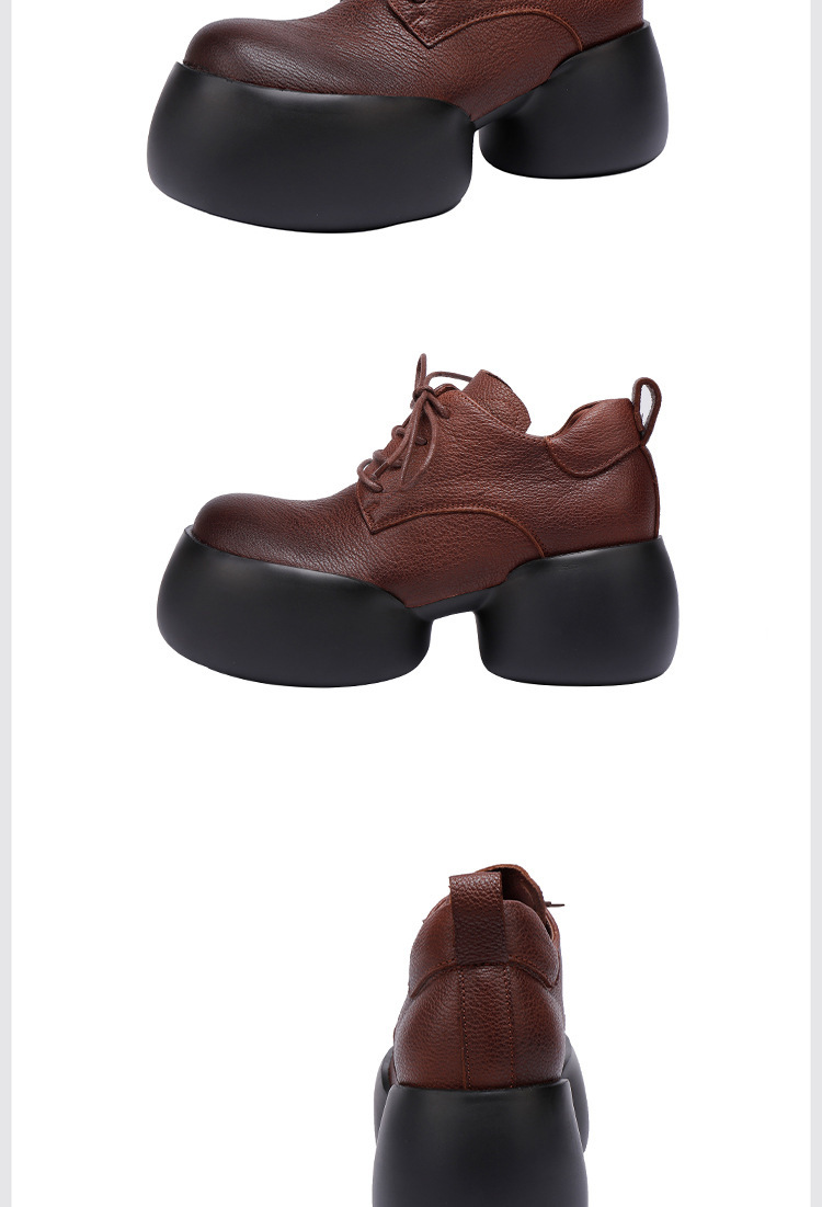 Boot Martin nữ da bò thật cổ ngắn gót thô buộc dây — Màu nâu đậm