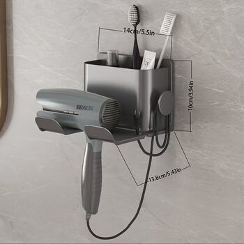 Hair Dryer Storage Rack Without Punching Wall-Mounted Hair Dryer Holder Hair Dryer Washbasin Toothpaste Comb Storage Rack