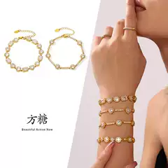 Sugar Stainless Steel Handmade Inlaid Super Flash Geometric Zircon Gappa's Sky Star Bracelet Women's Combination PVD Plated with 18K Gold for Color Protection