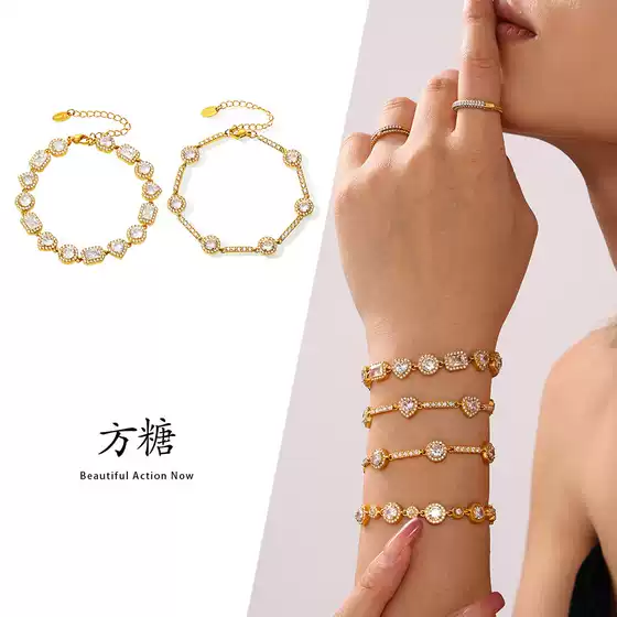 Sugar Stainless Steel Handmade Inlaid Super Flash Geometric Zircon Gappa's Sky Star Bracelet Women's Combination PVD Plated with 18K Gold for Color Protection