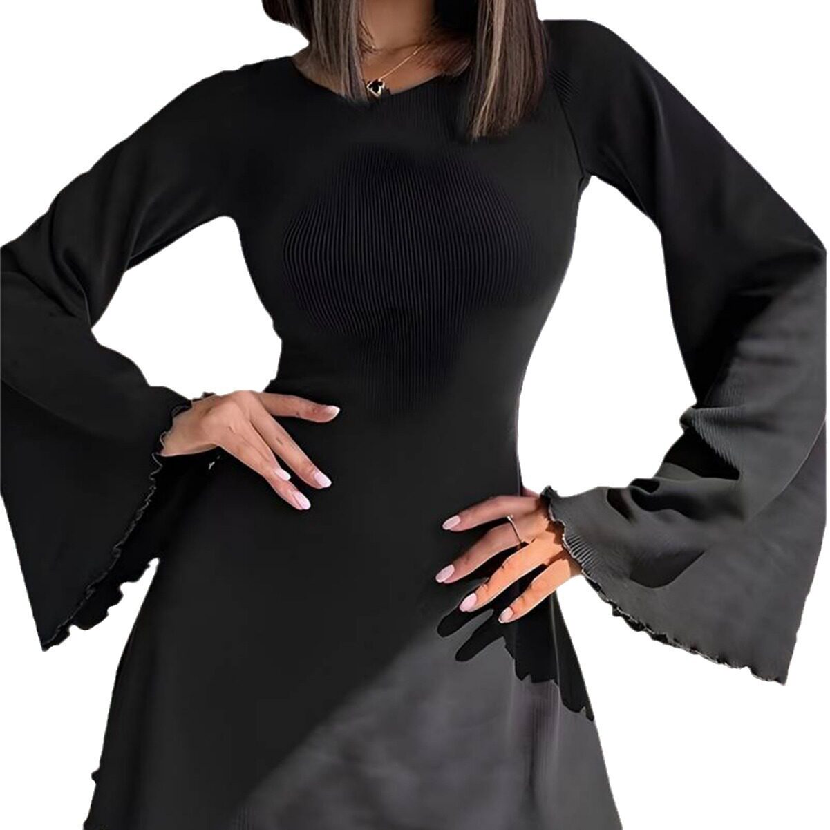 Bell Sleeve Mini Dress Sexy Tie Detail Spring Summer European and American Style Wholesale Available