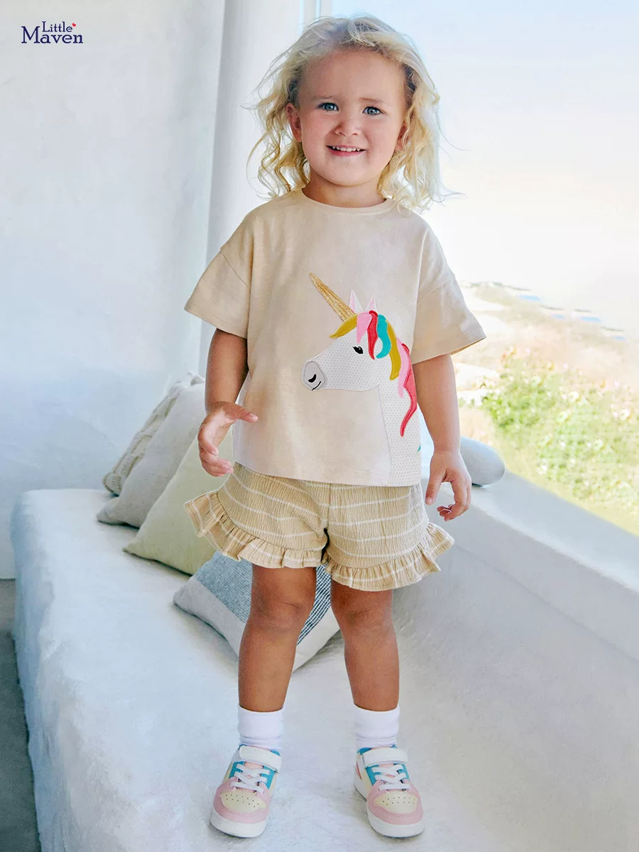 New Summer Kids' Set, Cute Short-sleeve Cartoon Girls' Outfit, Kids' Clothing Wholesale