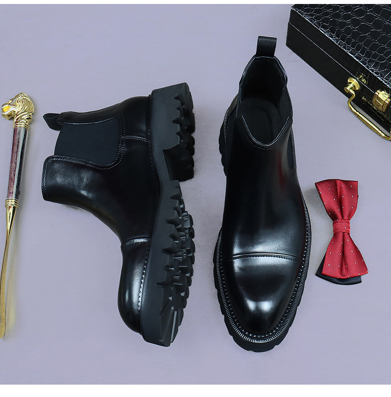 Giày boot nam cổ thấp da bò thật đế dày kiểu công sở — Màu đen, Màu cà phê