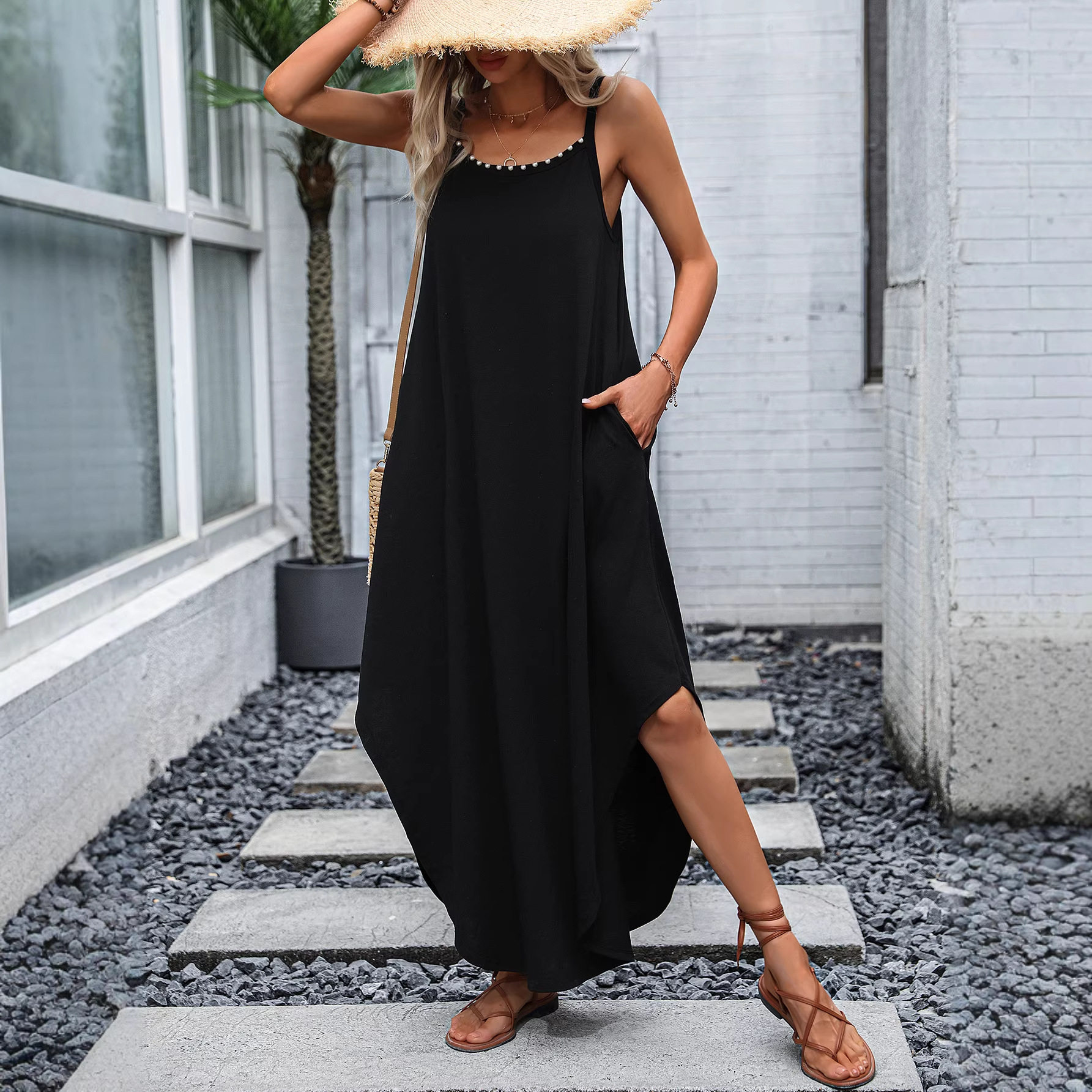 Casual Loose Solid Color Dress Sexy Comfortable Vacation Style Perfect for Summer Getaways Wholesale Available