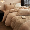 French Classy 250g High Weight Milk Velvet Stereo Carved Embroidered Winter Warm Fleece-Lined Bedding Set