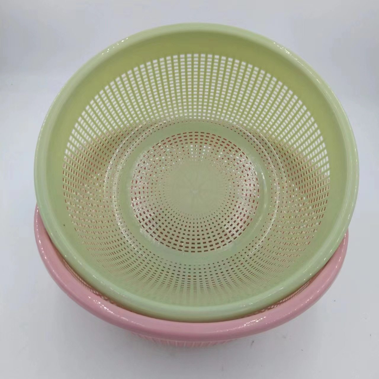 Vegetable washing basket plastic rice washing basket round hole plastic fruit and vegetable small size basket draining basket rice washing sieve plus fruit basket