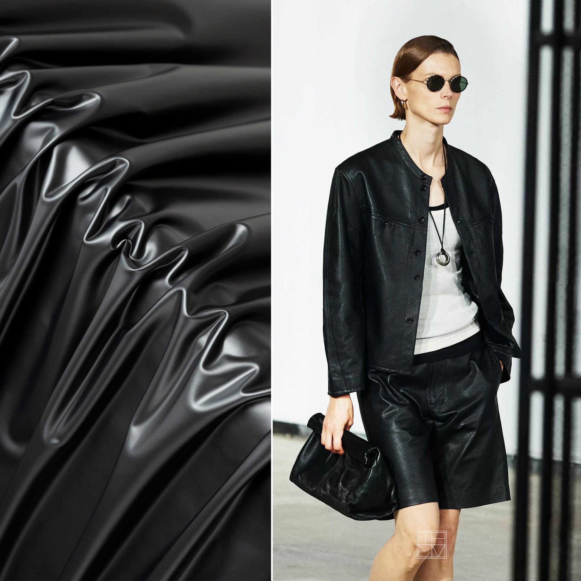 High Stretch Knitted Faux Leather Cloth Black Four-Sided PU Fabric Matte Lamb Leather Soft Leather Pants Body Shaping Cloth