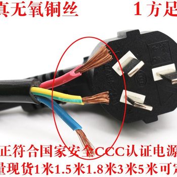 2 m National Standard original copper Three-plug power cord 3*1.0 square meters three-core power cord three-hole plug wire bare tail tin