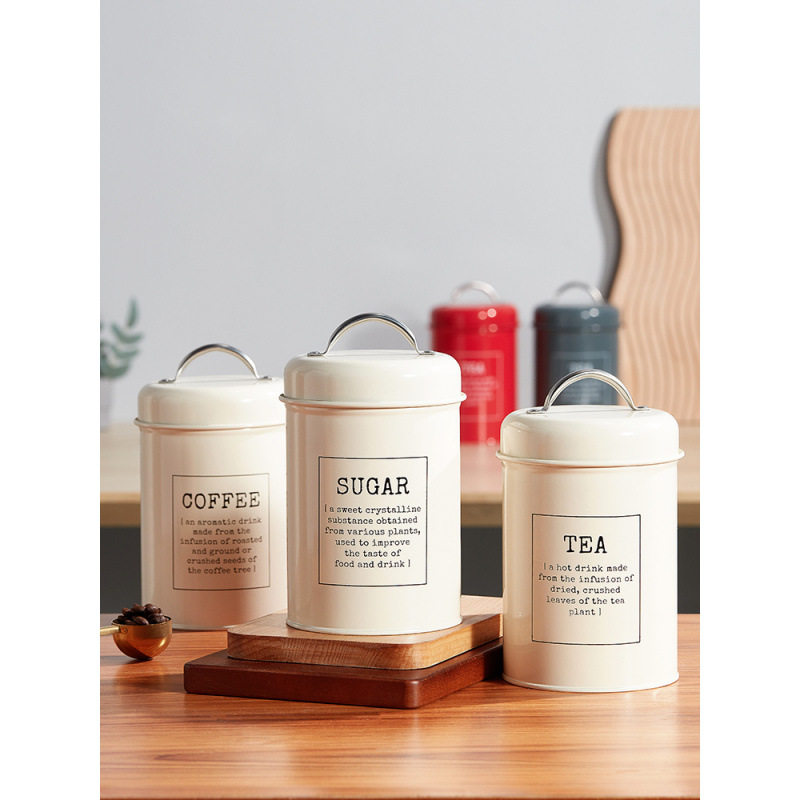 European Retro Style Household Storage Kitchen Tableware Bucket Rice Bucket Flour Bucket Seasoning Jar Rust-Proof Metal Gift