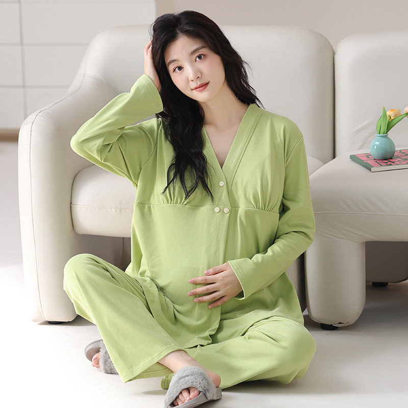 Derong Postpartum Clothing Pajamas for Women Autumn and Winter with Breast Pads for Pregnant Women Postpartum Suits for Maternity and Lactation Home Clothes