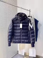 Winter Fluffy Hooded Vertical Collar Down Jacket Men's Trendy Brand Contrast Color Letter Stylish Fashion All-match Light Warm Jacket