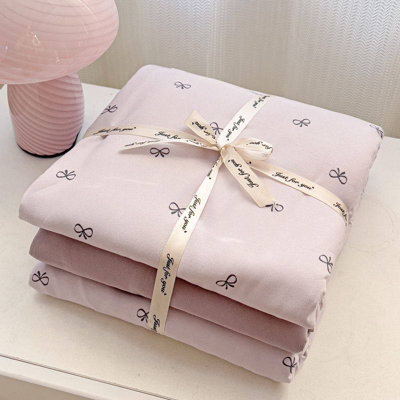 Amother and Baby Knitted Double-Layer Yarn Ins Style Four-Piece Set Simple Floral Quilt Cover Soft Bed Sheetss Student Dormitory Three-Piece Set