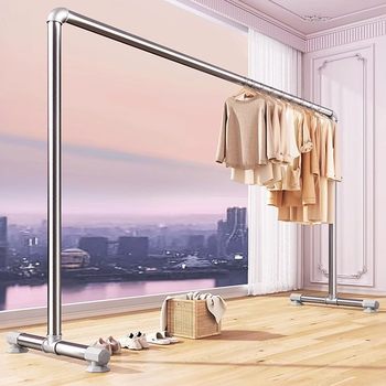Steel Pipe Clothes Drying Rack for Balcony, Home Bedroom, Movable Outdoor Simple Hanging Clothes Pipe Clothes Drying Rod