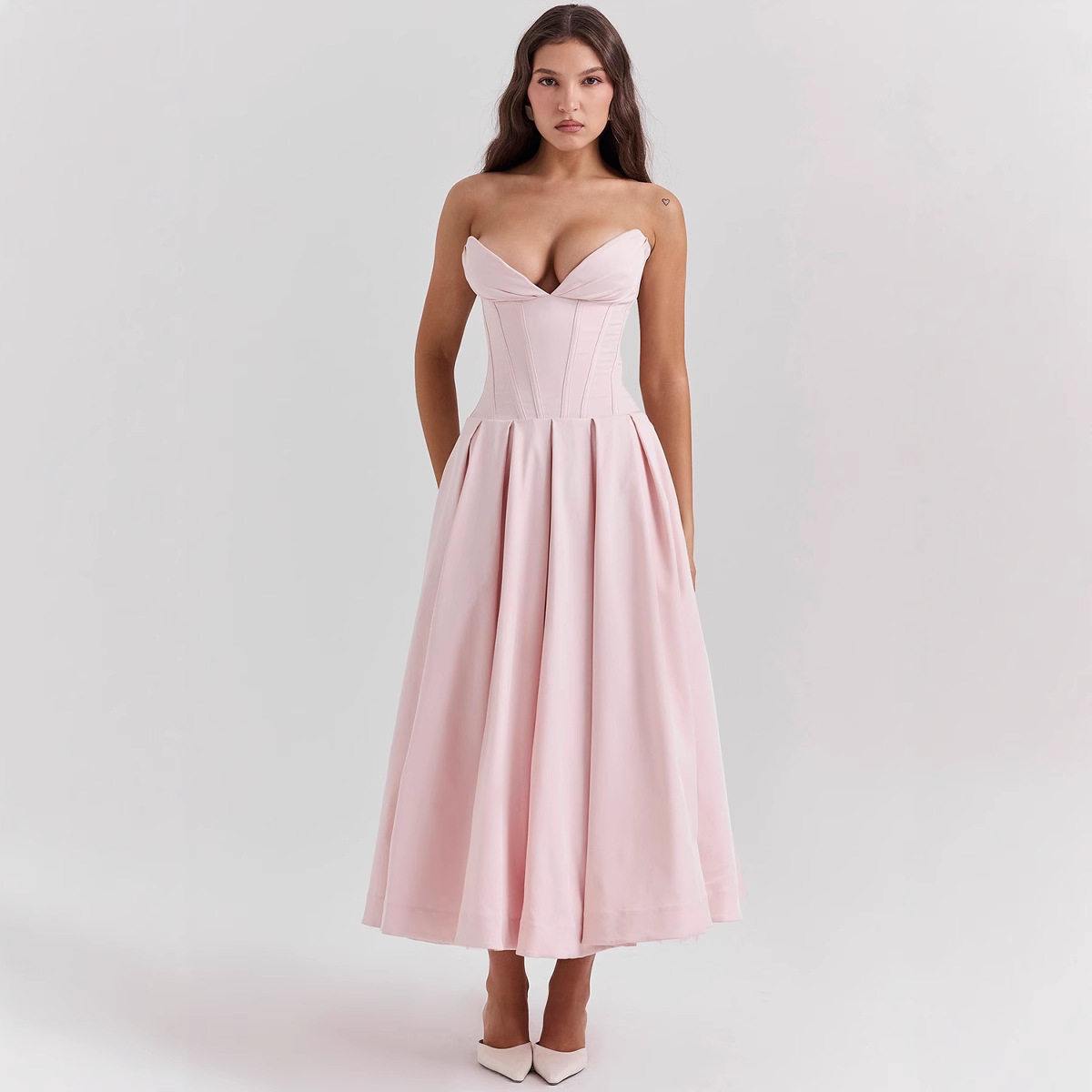 Sleeveless Midi Dress Solid Color Sexy Style Spring Fashion Wholesale Womens Apparel low MOQ