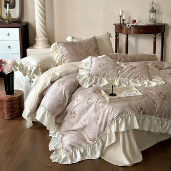 French Retro Lace Rose Gold Sun 140-Count Cotton Brushed Four-Piece Set Pure Cotton Quilt Bed Linen