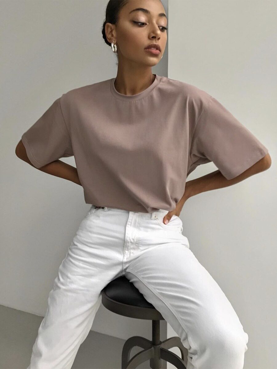 Womens 100 Cotton Solid Color T Shirt Round Neck Short Sleeve Versatile Style Spring Summer Collection Wholesale