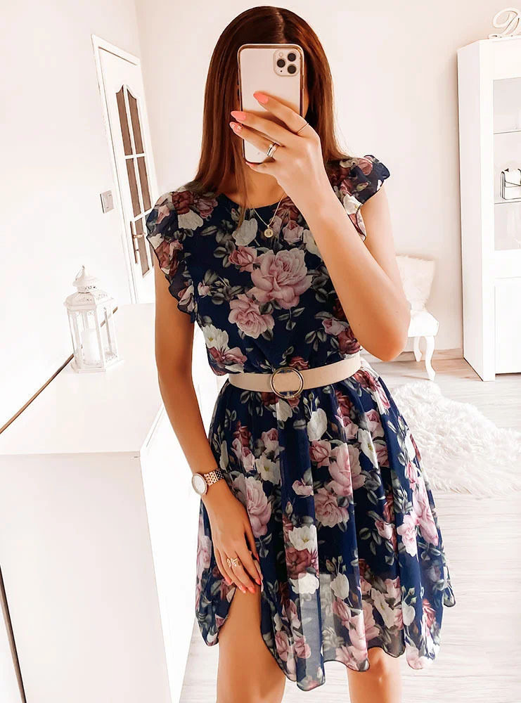 Chiffon Ruffle Sleeve Dress Summer Floral Print Sexy Design Available in 6 Colors Perfect for Casual or Evening Wear
