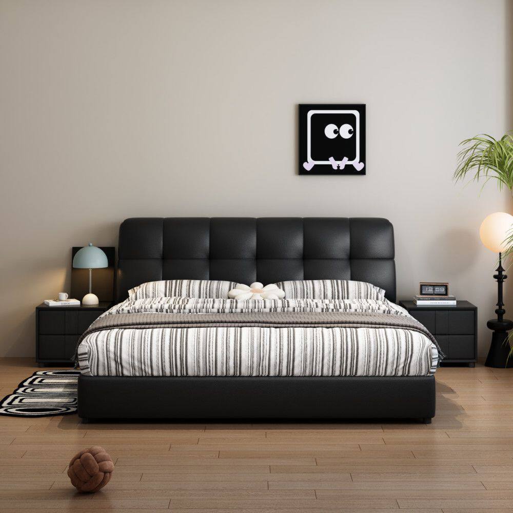 Italian Minimalist Bed Master Bedroom Modern Simple 1.5 Small Apartment Wedding Bed Black Soft Storage Bed Double