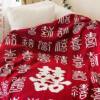 Wedding Celebration Chinese-Style Hundred Happiness Sofa Knitted Blanket Wedding Dowry Double Happiness Character Bed End Red Blanket Holiday Gift Wholesale