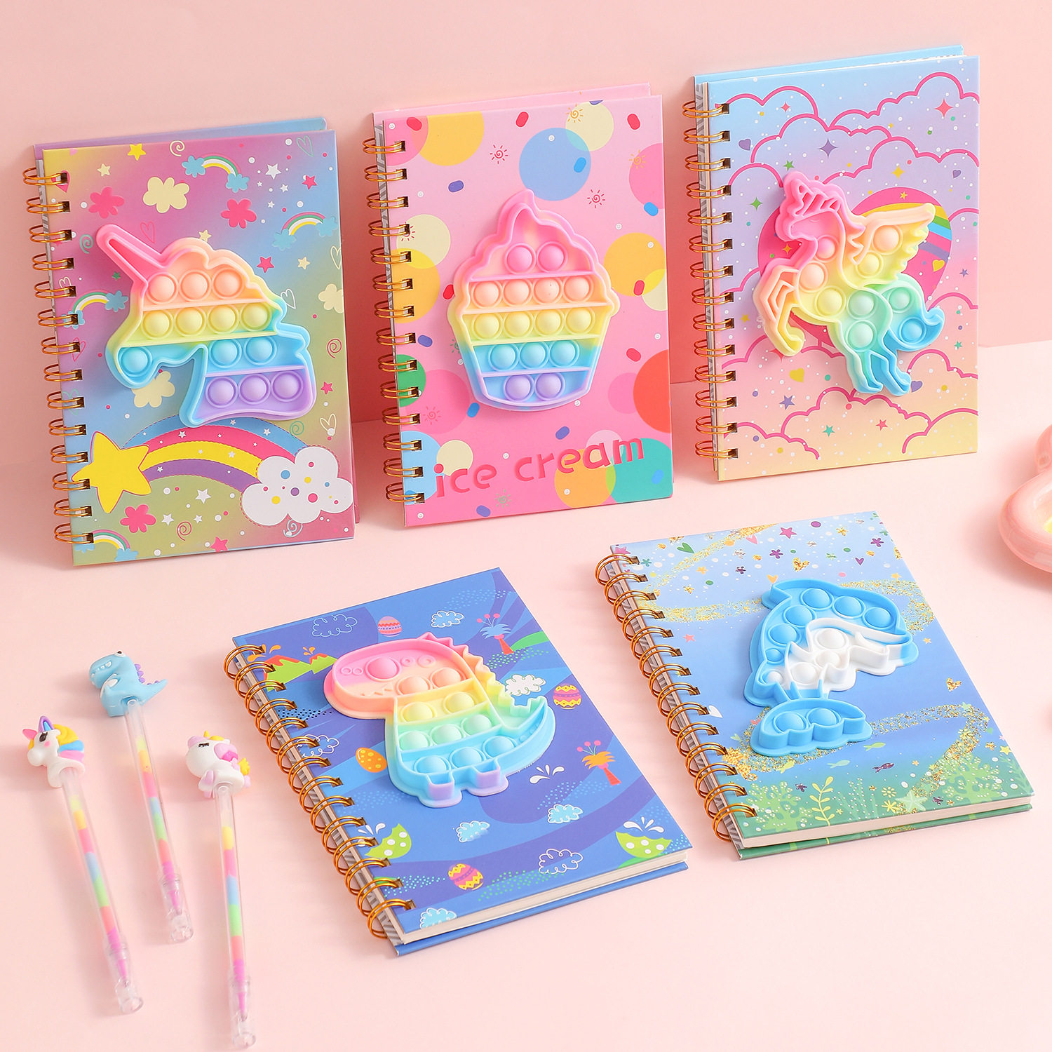 Cartoon Unicorn Hard Surface Coil Book Student Silicone Bubble Notebook Decompression Journal Book Children's Gift Book