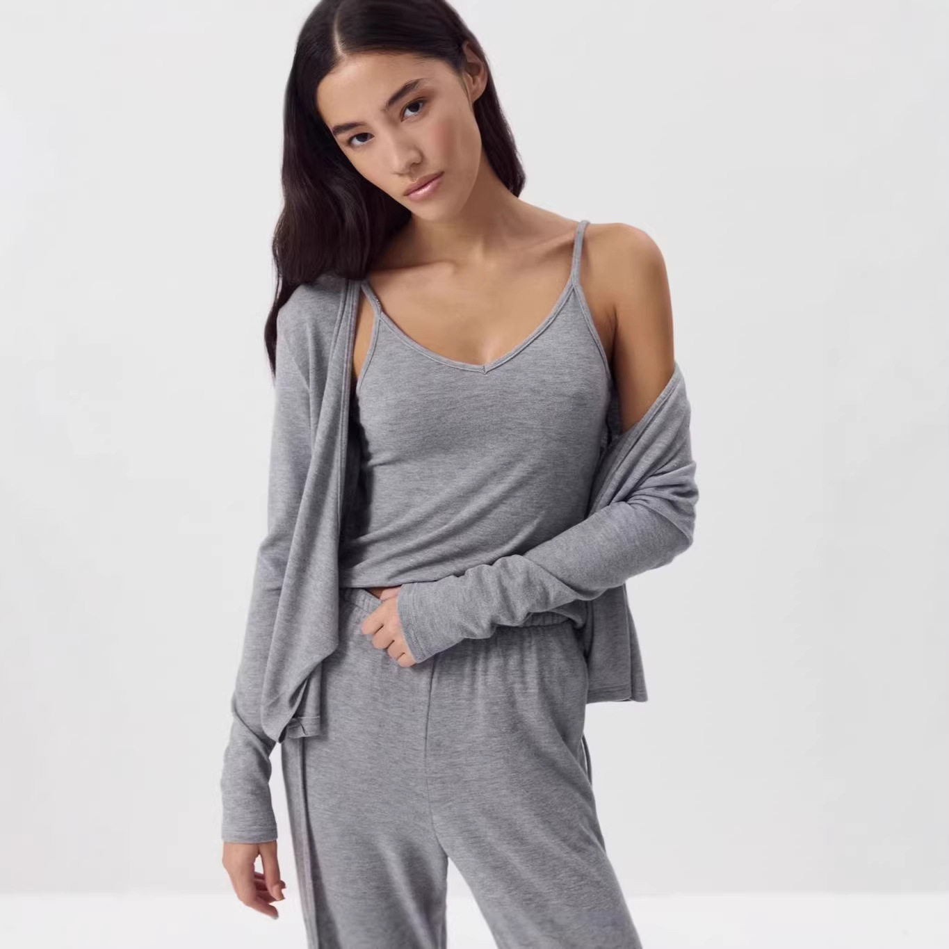 Womens Soft Modal 3 Piece Set Casual Cardigan Tapered Pants and Cami Top Autumn Winter Fashion Wholesale Available