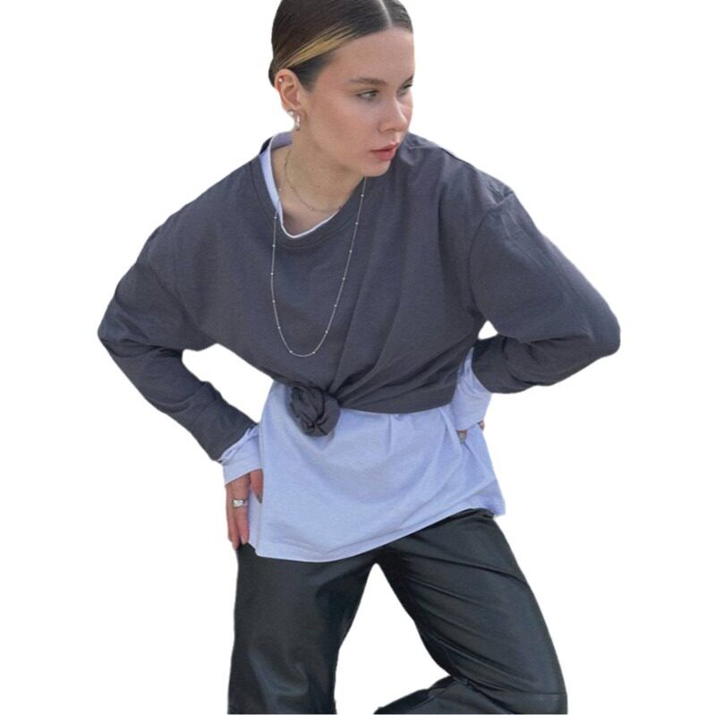 Womens Long Sleeve T Shirt Solid Color Oversized Fit 100 Cotton Casual Everyday Wear Wholesale Available