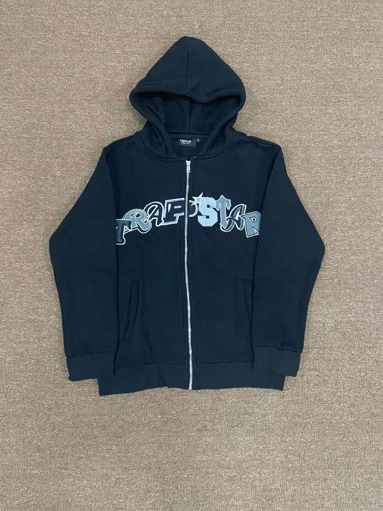 New Trapstar sweatshirt black and gray 3D printed letters casual hoodie zipper cardigan sports suit