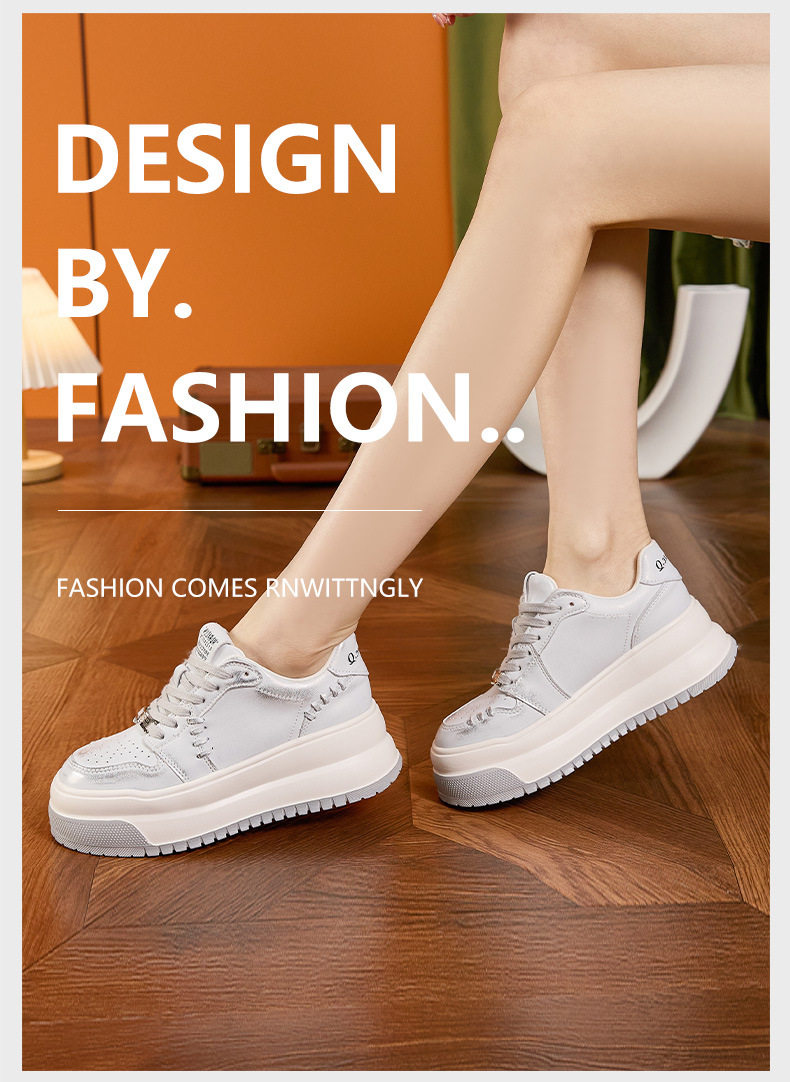 Giày sneaker nữ chunky đế dày trắng phong cách thể thao — Lông nguyên chất, Bạc chi tiết 10