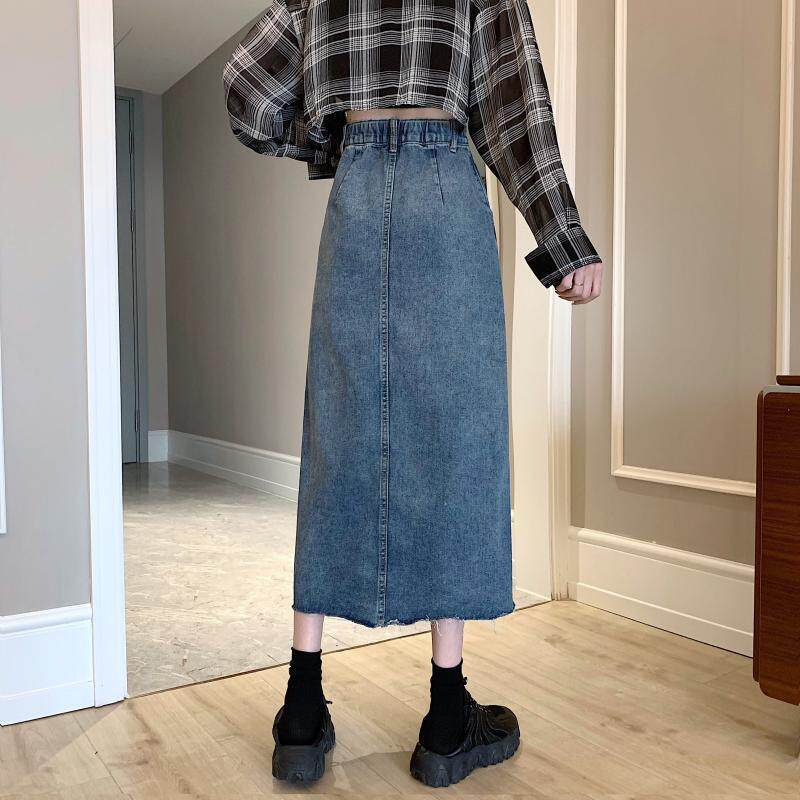 High Waisted A Line Denim Skirt Vintage Style Irregular Split Mid Length Spring Summer Fashion Wholesale Available