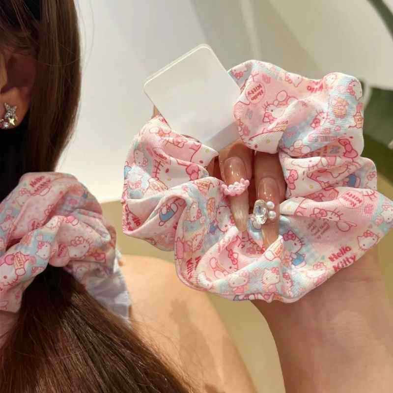 Cartoon Kitty Scrunchie Sweet Princess Style Girl Hair Tie Fashion Popular Bun Hair Ring Hair Accessory