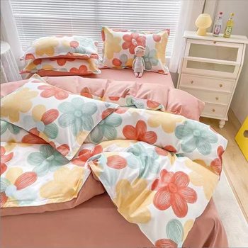 Pure Brushed Cotton Four-Piece Set, Fully Twill Cotton Bed Sheet and Duvet Cover, Dormitory Three-Piece Set, Wholesale, Four-Season Style, Fresh and Simple Design