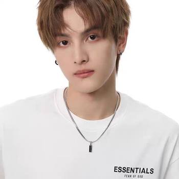 Titanium Steel Black Zircon Pendant High-grade Verbium Chain Necklace Men's Trendy All-match Cold Style Distinctive All-match Clavicle Chain