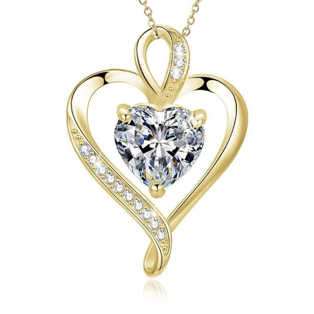 Cross-border new love diamond necklace European and American style multi-color heart-shaped diamond pendant elegant all-match clavicle chain female