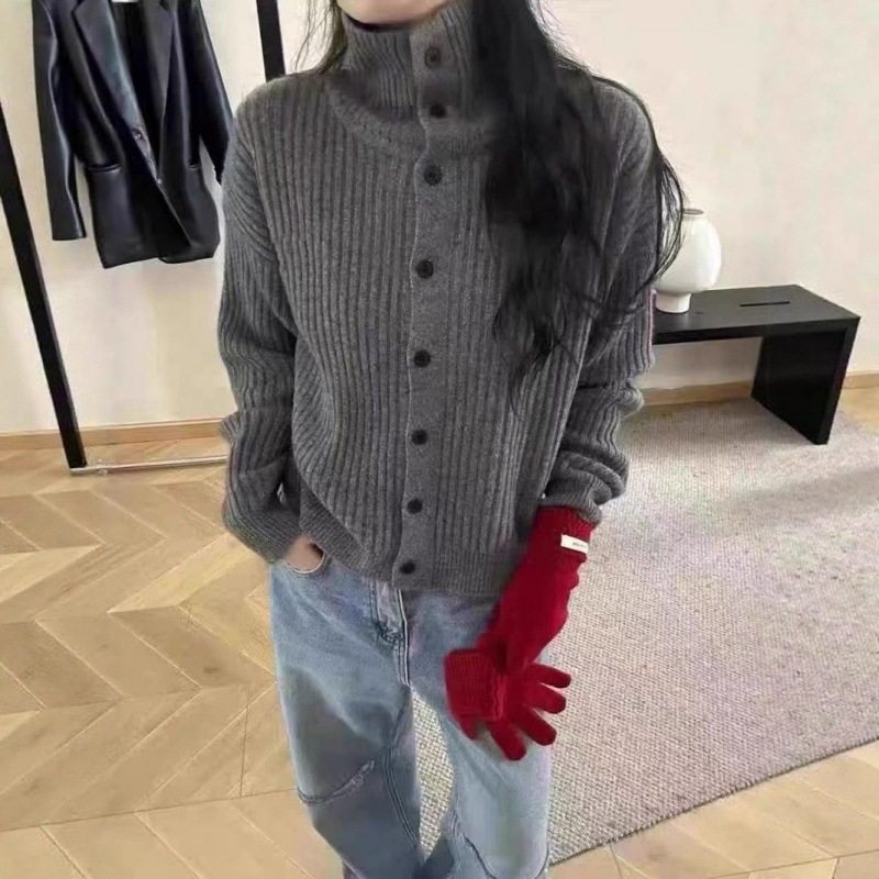 ฤดูใบไม้ร่วงและฤดูหนาวเสื้อคอเต่าเสื้อคาร์ดิแกนของผู้หญิง ขี...