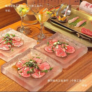Japanese-Style Square Transparent Frosted Glass Plate and Beef Presentation Glass Dish French Dining Dessert Sushi Plate Other