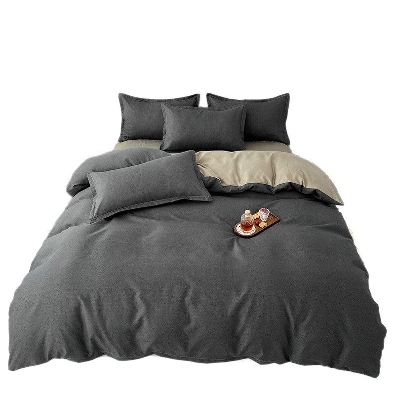 Small fresh sanding quilt cover four-piece water-washed cotton bed sheet quilt cover simple student dormitory single three-piece wholesale