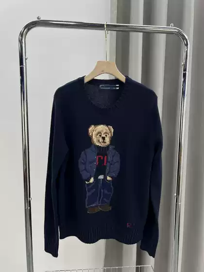 2024 Ralph Lauren R. Autumn/Winter New Heavy Cotton Cartoon Bear Crew Neck Age-Reducing Versatile Sweater Unisex