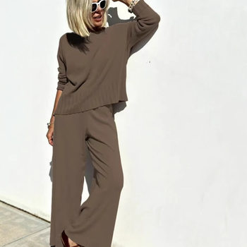 25 Spring New Lazy Style Knitted Wide-leg Pants suit Sweater Pullover Women's Casual Pants Elegant Two-piece Set