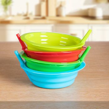 Manufacturer Wholesale Pp Children's Bowl with Straw, Slow-Eating Children's Tableware, Test Tube Bowl, Food Utensils, Food Basin, in Stock