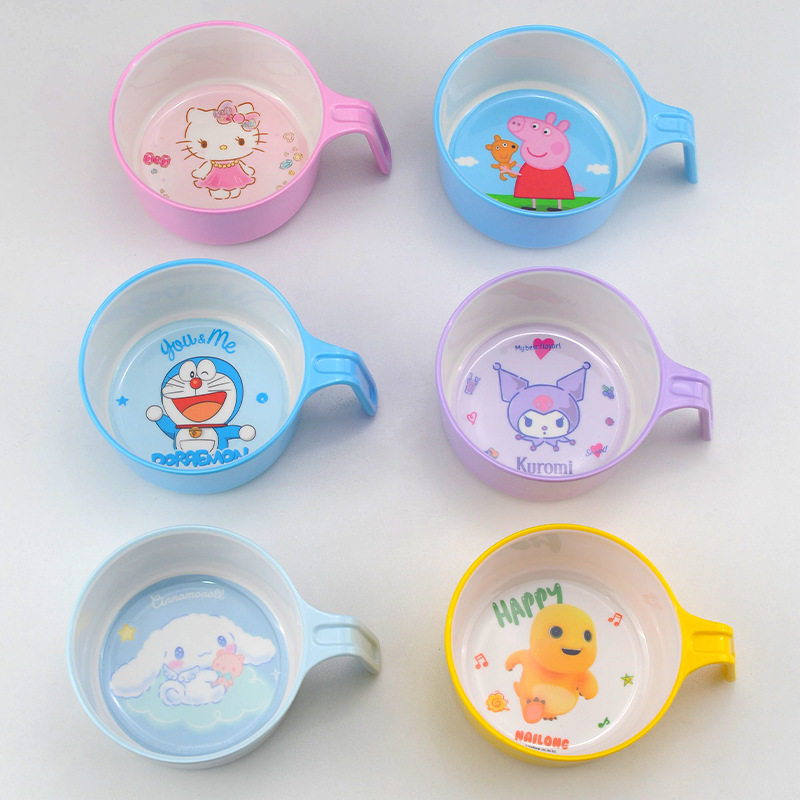 Wuhe Children's Bowl Household with Handle Bowl Baby Food Bowl Drop-resistant Anti-scalding Baby Tableware Student Dining Bowl Spoon