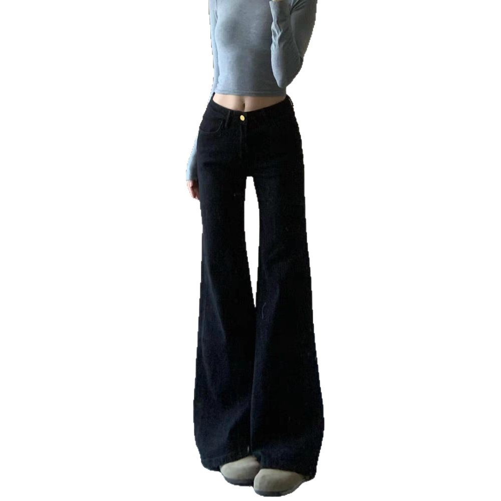Black High Waist Flared Jeans for Women Stretchy Slim Fit Casual Spring Autumn Wear
