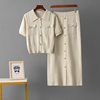 Spring and Summer French High-End Knitted Suit Fashionable Polo Collar Buttons + Slim Mid-Length Skirt Two-Piece Set for Women