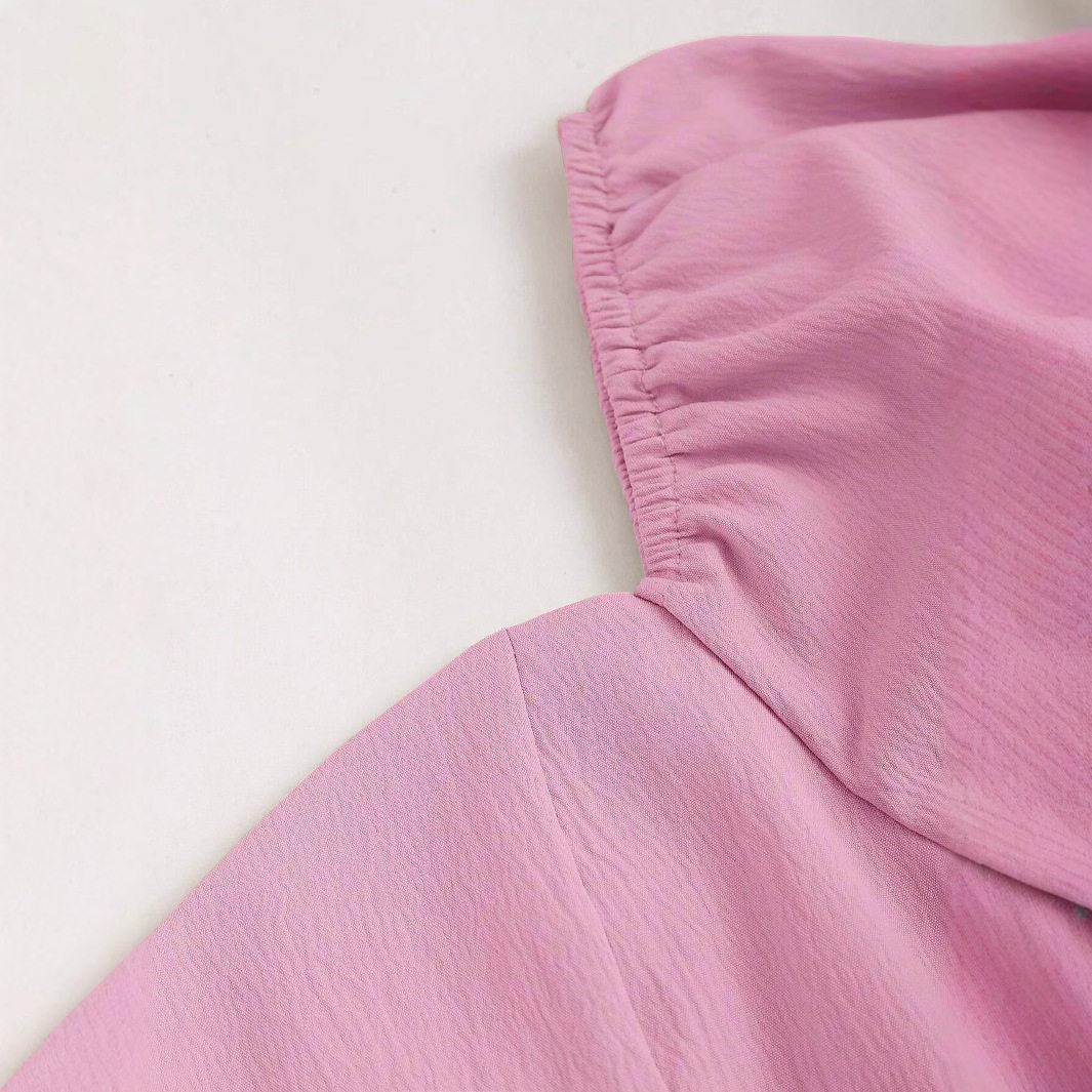 Pink Sweetheart Puff Sleeve Mini Dress Square Neck Waist Defining Flattering Fit Spring Summer Fashion Wholesale
